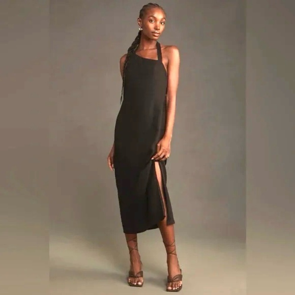 NWT Anthropologie Linen Asymmetrical Halter Belt Back Column Midi Dress Sz XL - Picture 5 of 11